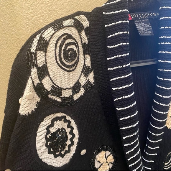 Vintage I.B. DIFFUSION 1991 Beaded Sequin Embellished Sweater Cardigan-Medium - Picture 3 of 8